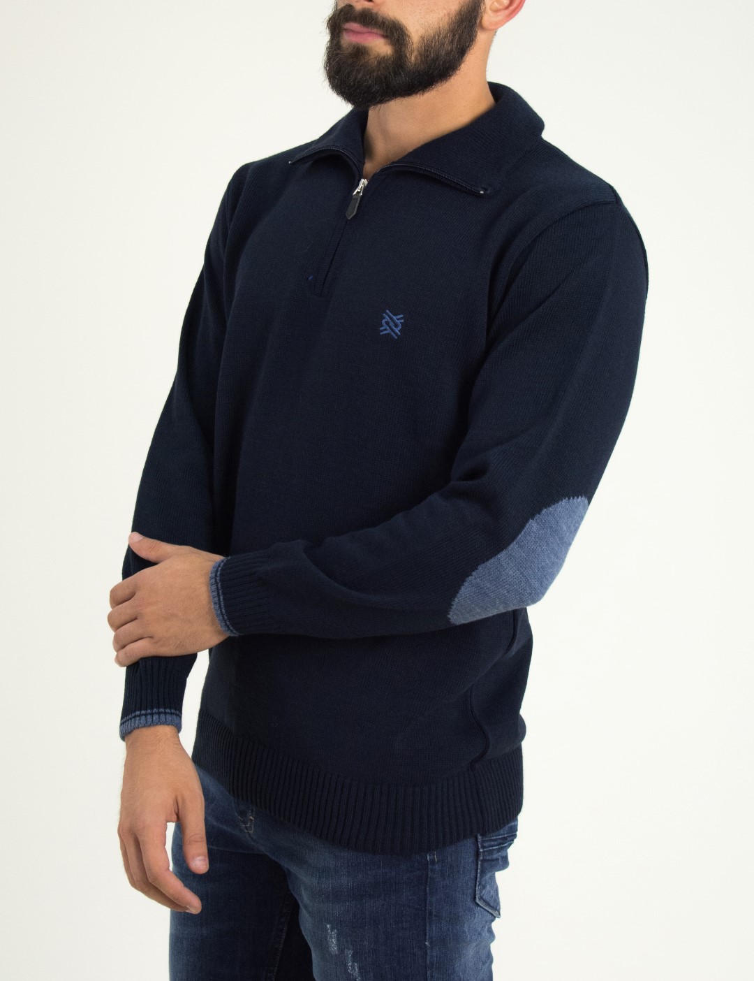 Ανδρικό μπλε πουλόβερ μονόχρωμο με γιακά Darious 18566G φωτογραφία